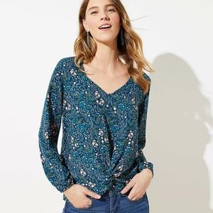 NWT LOFT Floral Twist Mixed Media Top